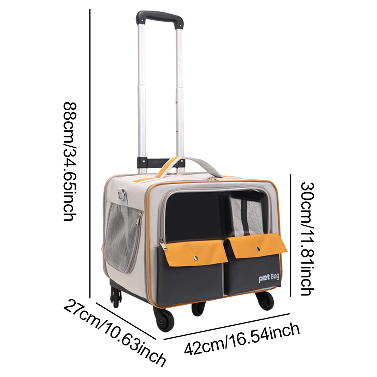 42x37cm Foldable Rolling Pet Carrier – Breathable Backpack & Trolley Bag for Cats & Small Dogs