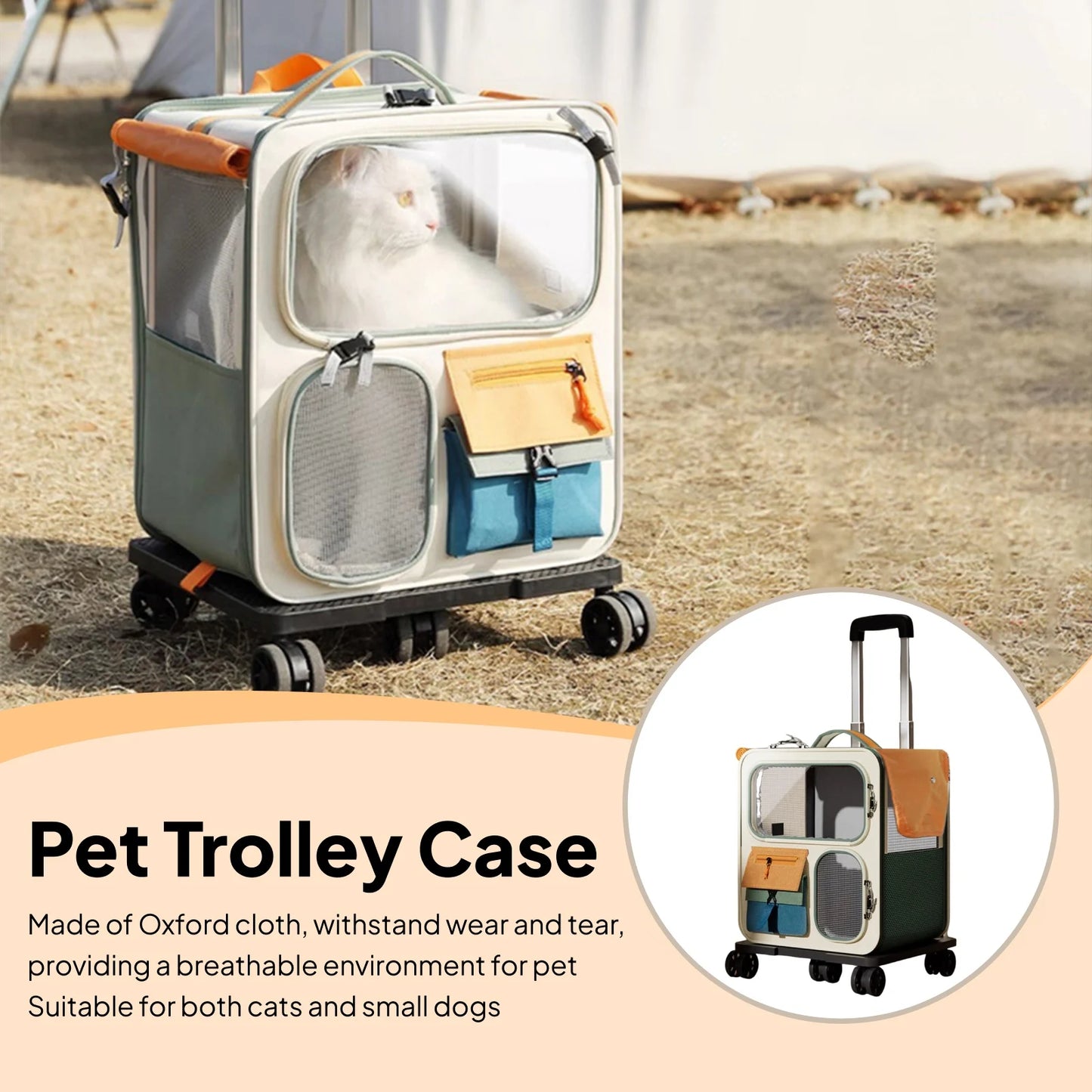42x37cm Foldable Rolling Pet Carrier – Breathable Backpack & Trolley Bag for Cats & Small Dogs