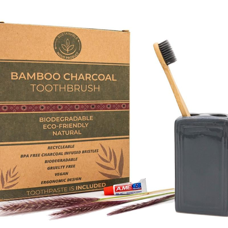 10-Pack Bamboo Toothbrushes with Travel Toothpaste – Eco-Friendly, Durable & Charcoal Clean