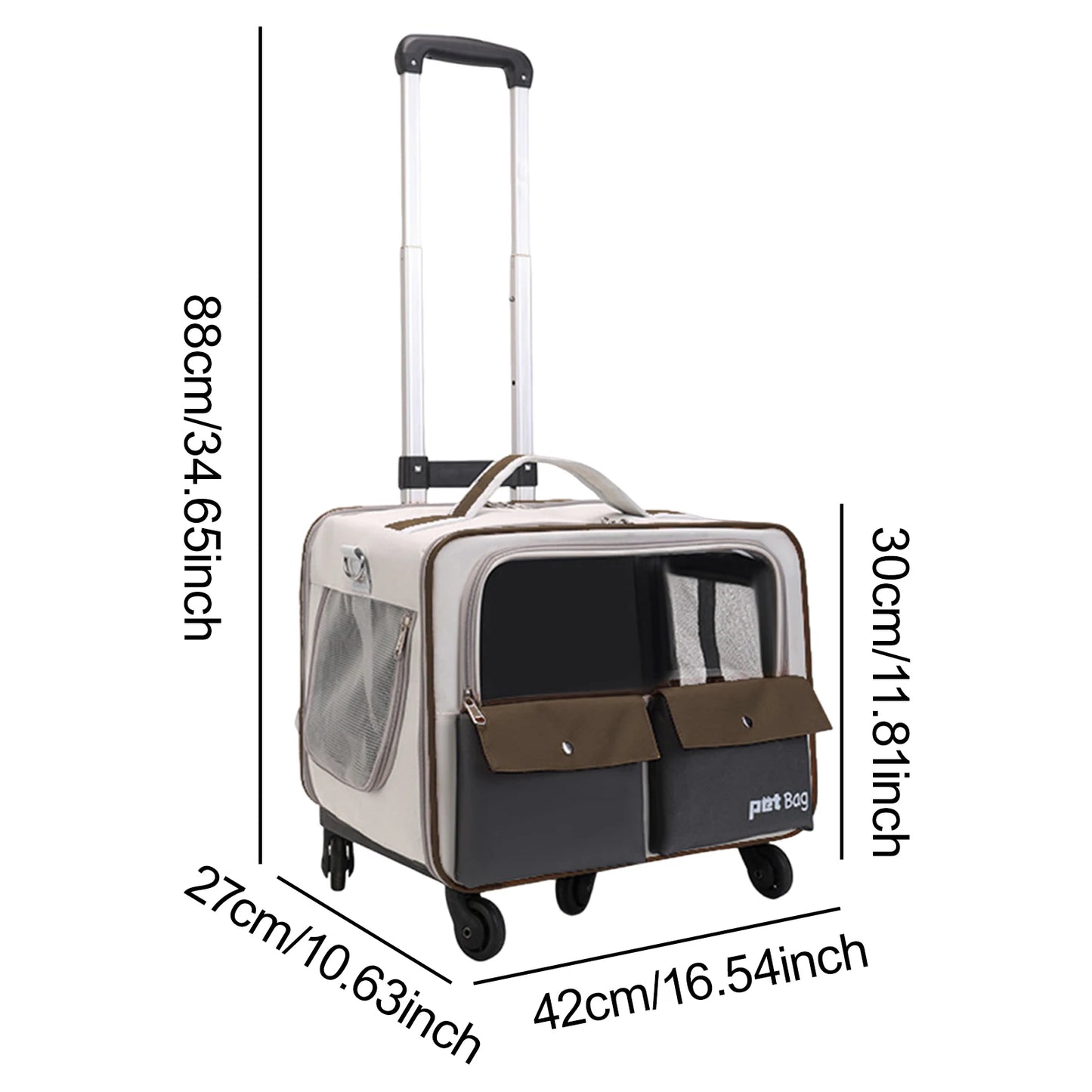 42x37cm Foldable Rolling Pet Carrier – Breathable Backpack & Trolley Bag for Cats & Small Dogs
