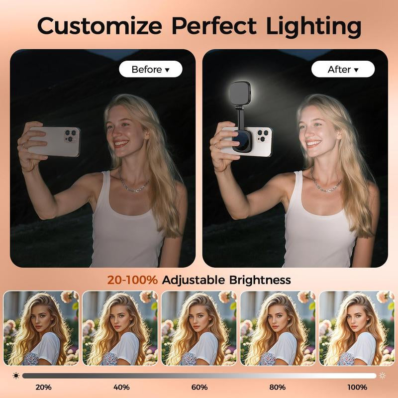 Foldable Magnetic Selfie Light – 360° LED Fill Light & Phone Stand, MagSafe iPhone Compatible