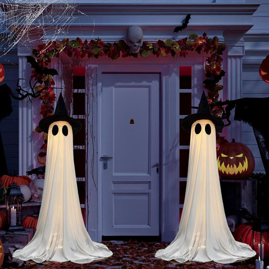 2 Packs Halloween Decorations Outdoor, 5Ft DIY Halloween Decorations Indoor Party, Spooky Outdoor Ghost Decor with Remote Control String Lights, Halloween Ghost Lights for Porches Yards Gardens Lawn Remote-Controlled Spooky Ghost Decor Ornaments