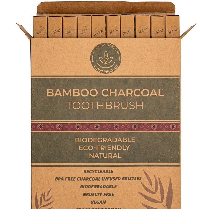 10-Pack Bamboo Toothbrushes with Travel Toothpaste – Eco-Friendly, Durable & Charcoal Clean