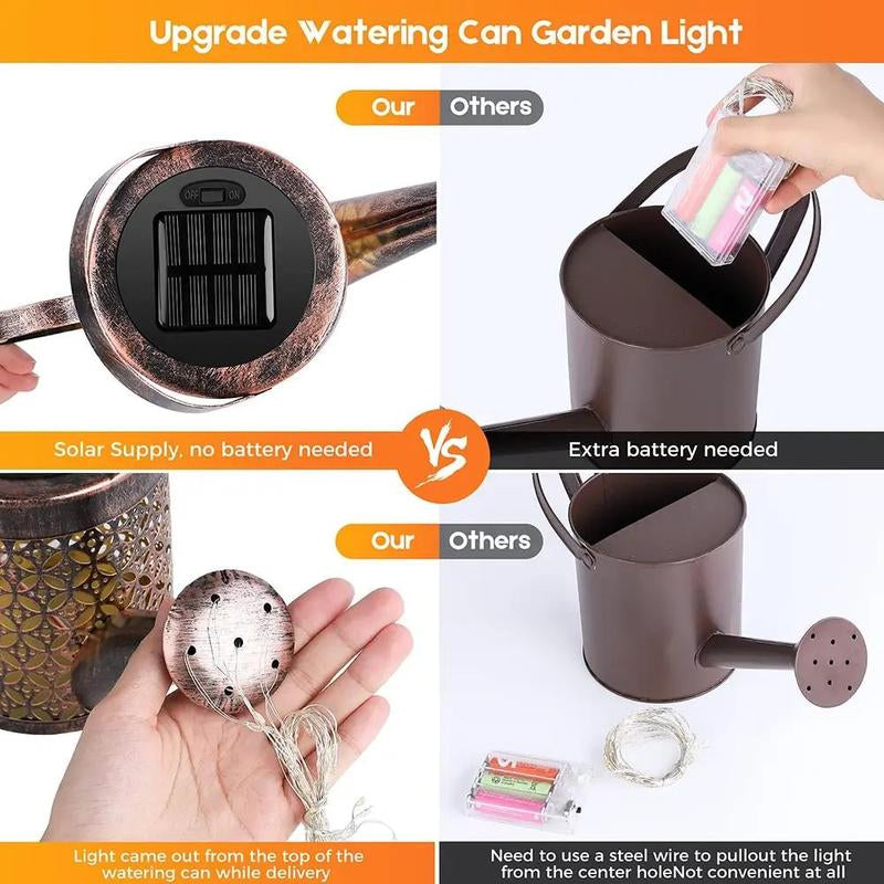 Solar Powered Garden Shower Light, Watering Can Light, LED Outdoor String Fairy Lights Waterfall with Bracket Light
