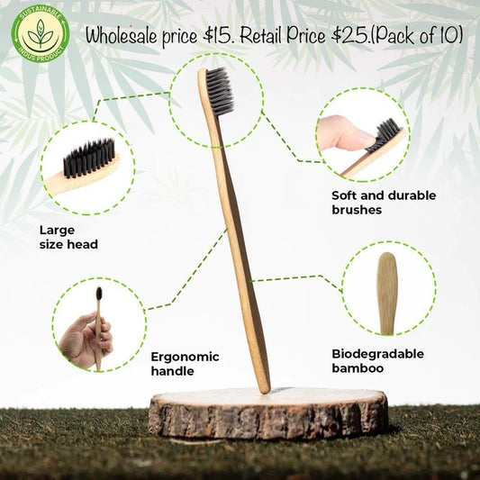 10-Pack Bamboo Toothbrushes with Travel Toothpaste – Eco-Friendly, Durable & Charcoal Clean