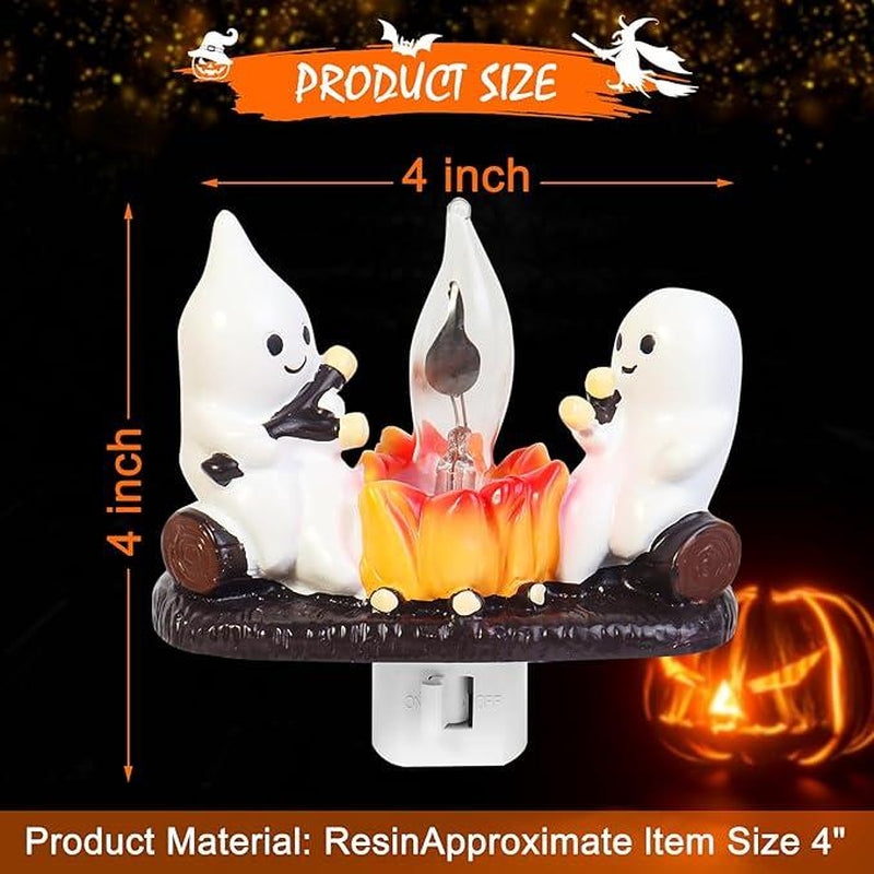 Ghost Pumpkin Campfire Night Light – Flickering LED Halloween Décor & Gift