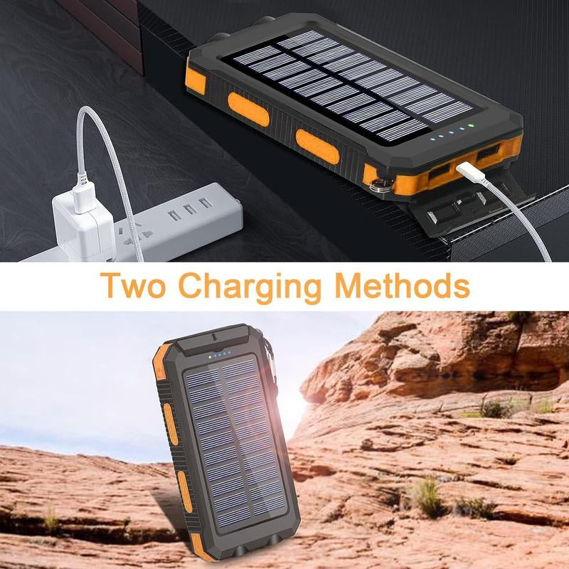 LOZE 10000mAh Solar Power Bank – Portable Fast Charger with Dual USB, LED Flashlight & Compass, Waterproof Outdoor Charger