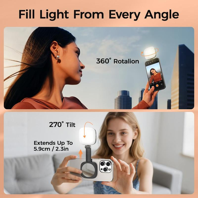 Foldable Magnetic Selfie Light – 360° LED Fill Light & Phone Stand, MagSafe iPhone Compatible