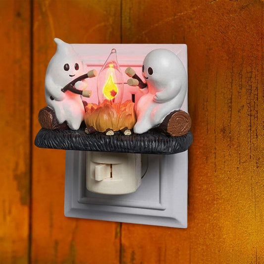 Ghost Pumpkin Campfire Night Light – Flickering LED Halloween Décor & Gift