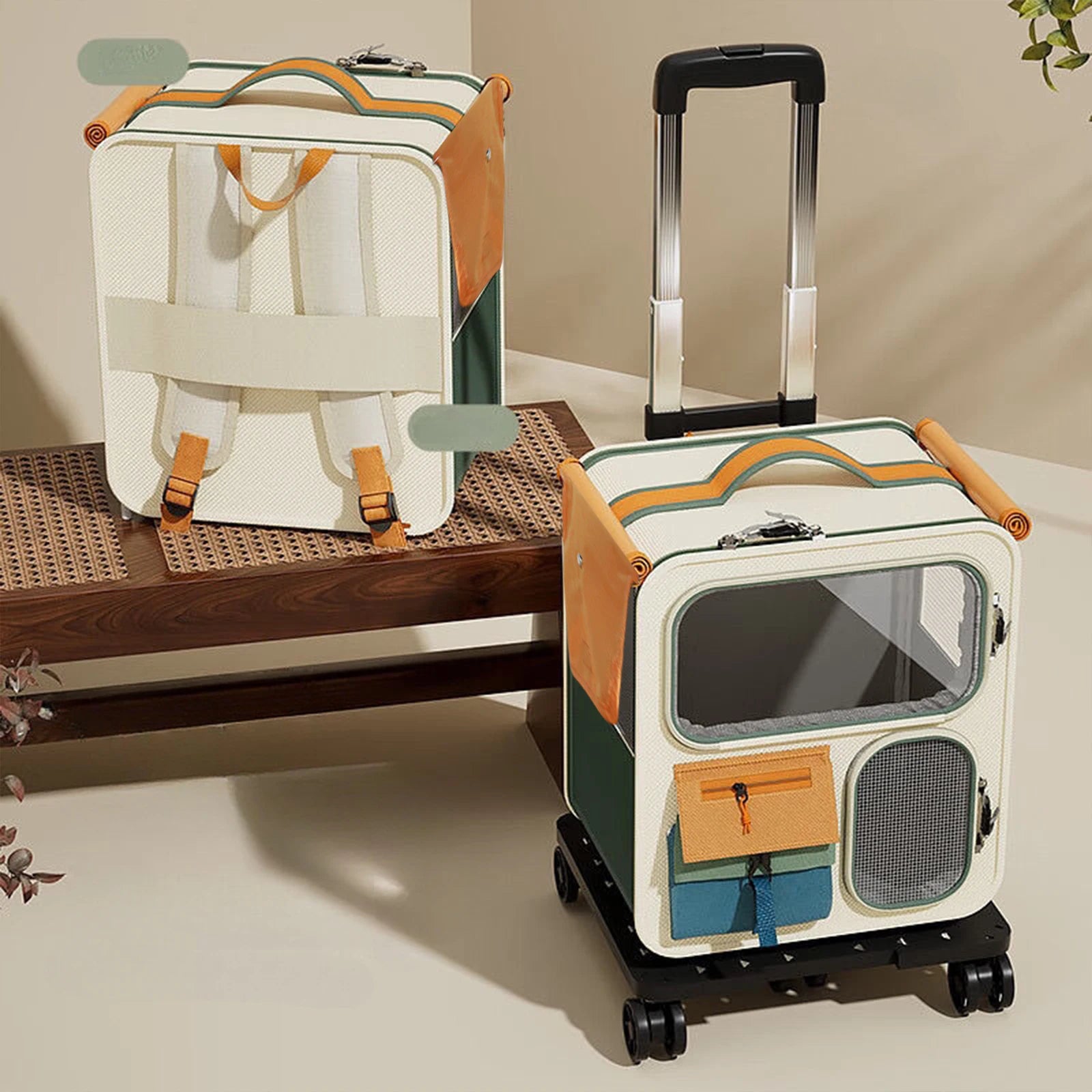 42x37cm Foldable Rolling Pet Carrier – Breathable Backpack & Trolley Bag for Cats & Small Dogs