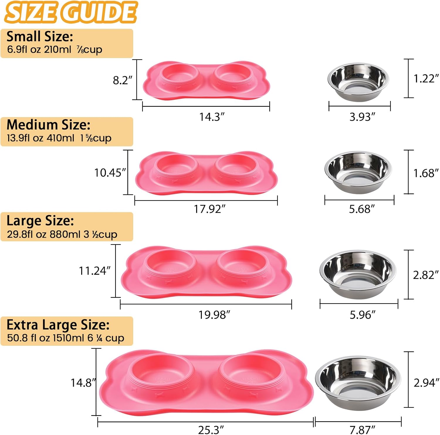 2-Pack Stainless Steel Dog Bowls with Non-Skid Mat & Food Scoop – No Spill Water & Food Feeder for Dogs & Cats (Small, Pink)