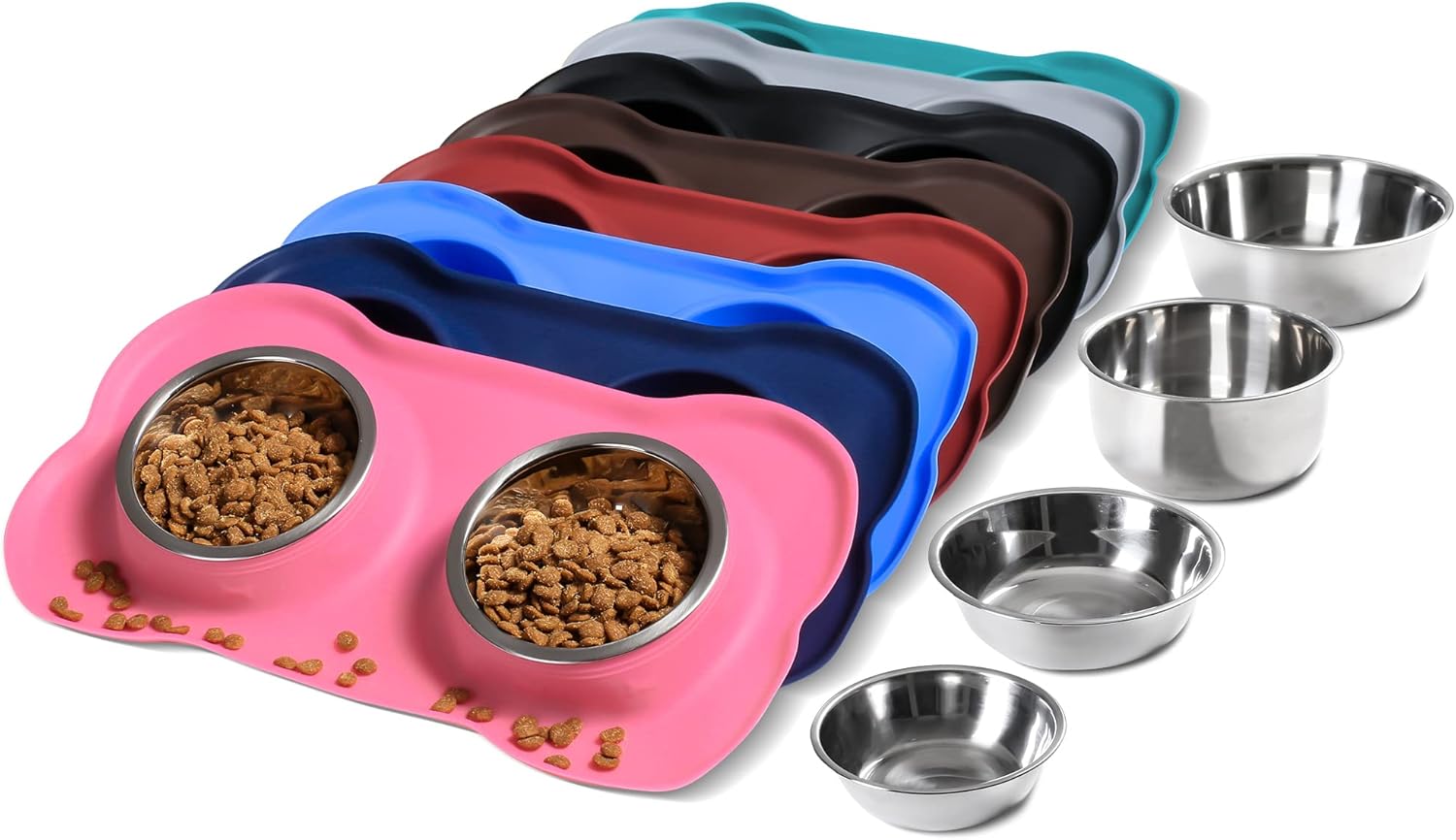 2-Pack Stainless Steel Dog Bowls with Non-Skid Mat & Food Scoop – No Spill Water & Food Feeder for Dogs & Cats (Small, Pink)