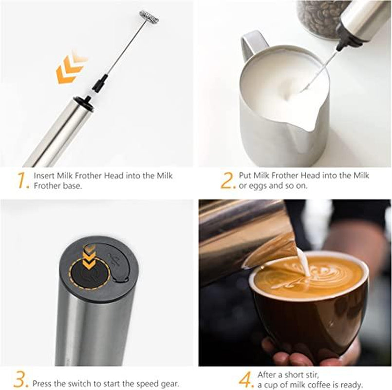 USB Rechargeable Milk & Coffee Electric Handheld Frother with 2 Speeds