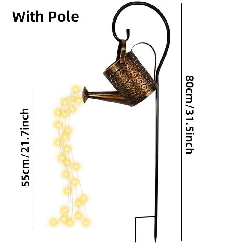 Solar Powered Garden Shower Light, Watering Can Light, LED Outdoor String Fairy Lights Waterfall with Bracket Light