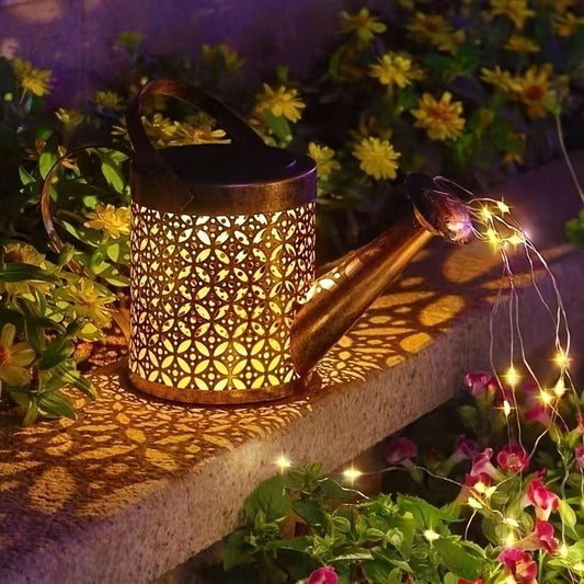 Solar Powered Garden Shower Light, Watering Can Light, LED Outdoor String Fairy Lights Waterfall with Bracket Light