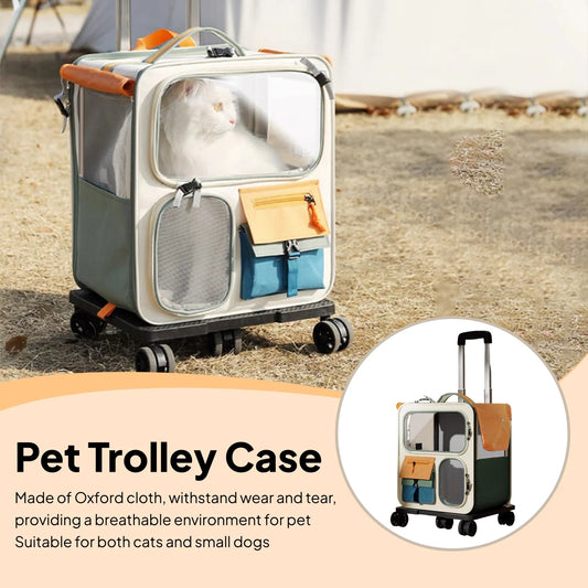 42x37cm Foldable Rolling Pet Carrier – Breathable Backpack & Trolley Bag for Cats & Small Dogs