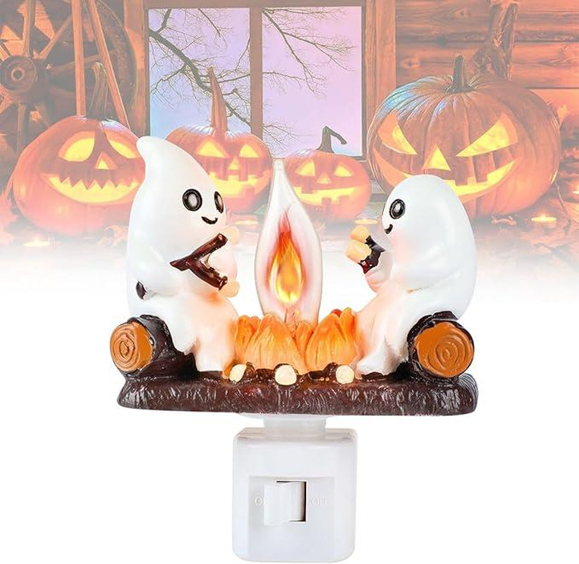 Ghost Pumpkin Campfire Night Light – Flickering LED Halloween Décor & Gift