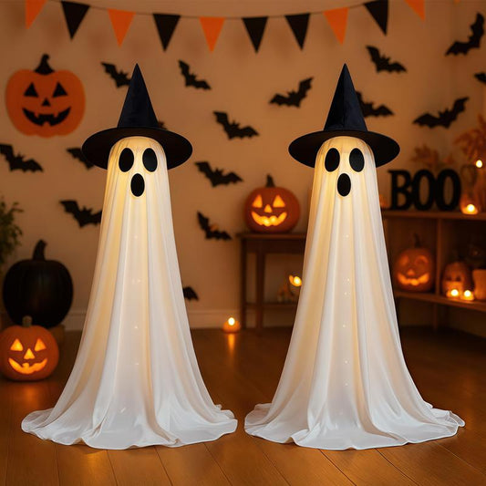 2 Packs Halloween Decorations Outdoor, 5Ft DIY Halloween Decorations Indoor Party, Spooky Outdoor Ghost Decor with Remote Control String Lights, Halloween Ghost Lights for Porches Yards Gardens Lawn Remote-Controlled Spooky Ghost Decor Ornaments