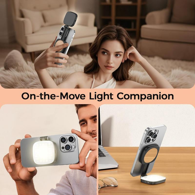 Foldable Magnetic Selfie Light – 360° LED Fill Light & Phone Stand, MagSafe iPhone Compatible