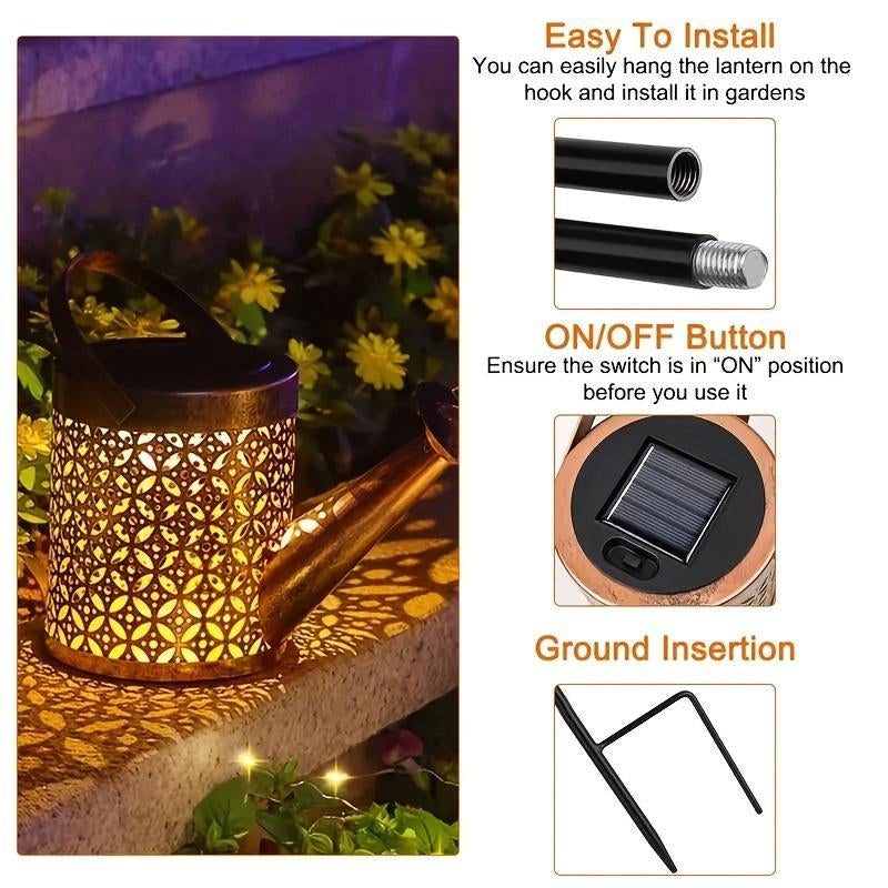 Solar Powered Garden Shower Light, Watering Can Light, LED Outdoor String Fairy Lights Waterfall with Bracket Light