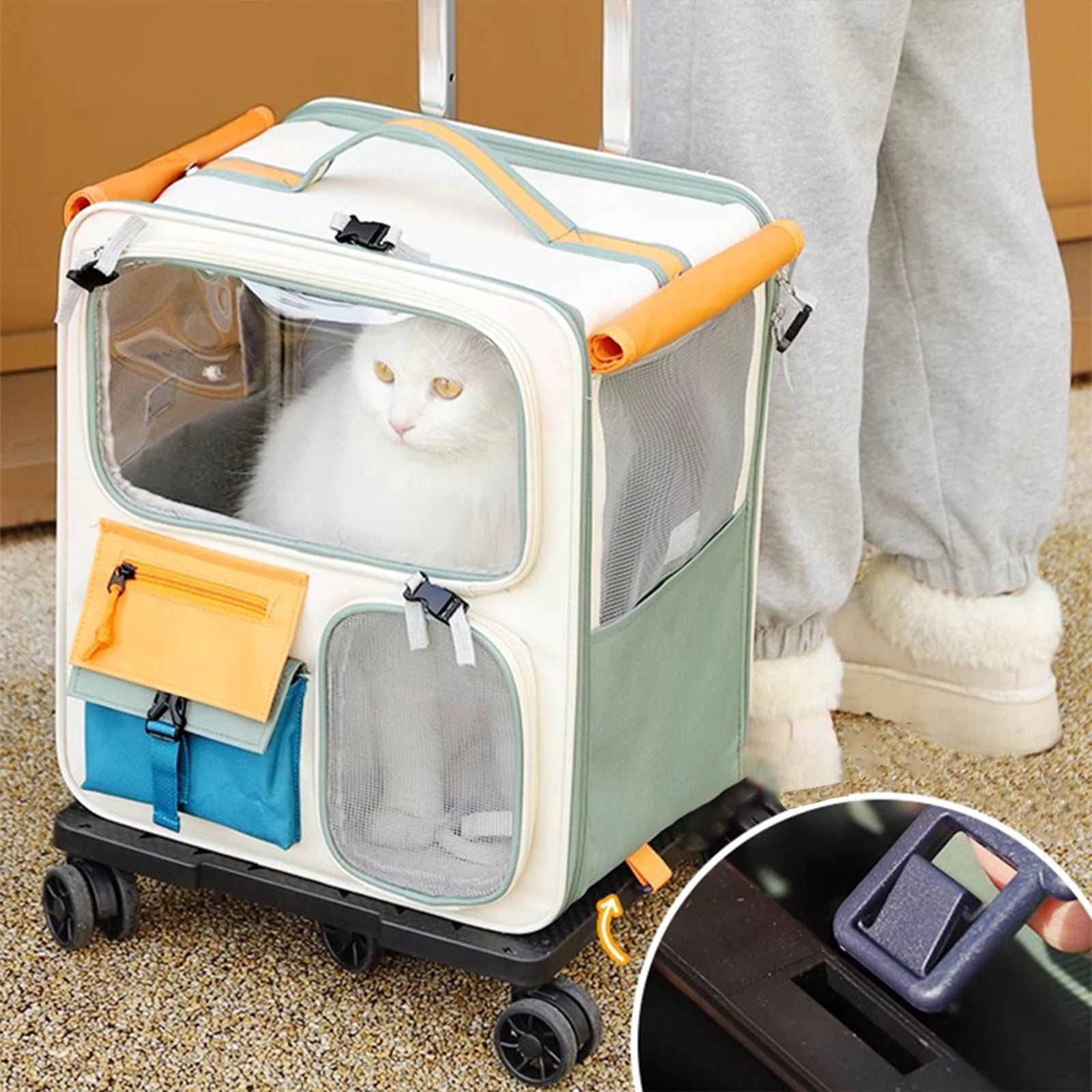 42x37cm Foldable Rolling Pet Carrier – Breathable Backpack & Trolley Bag for Cats & Small Dogs
