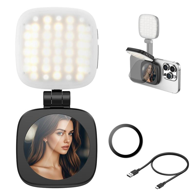 Foldable Magnetic Selfie Light – 360° LED Fill Light & Phone Stand, MagSafe iPhone Compatible