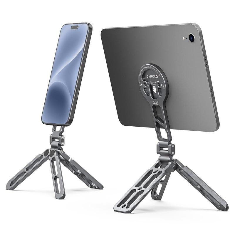 CAMOLO Dual-Sided Magnetic Phone Tripod Stand – Foldable Aluminum Mount for MagSafe iPhone 12–16, Pocket-Sized for Car, Desk & Travel