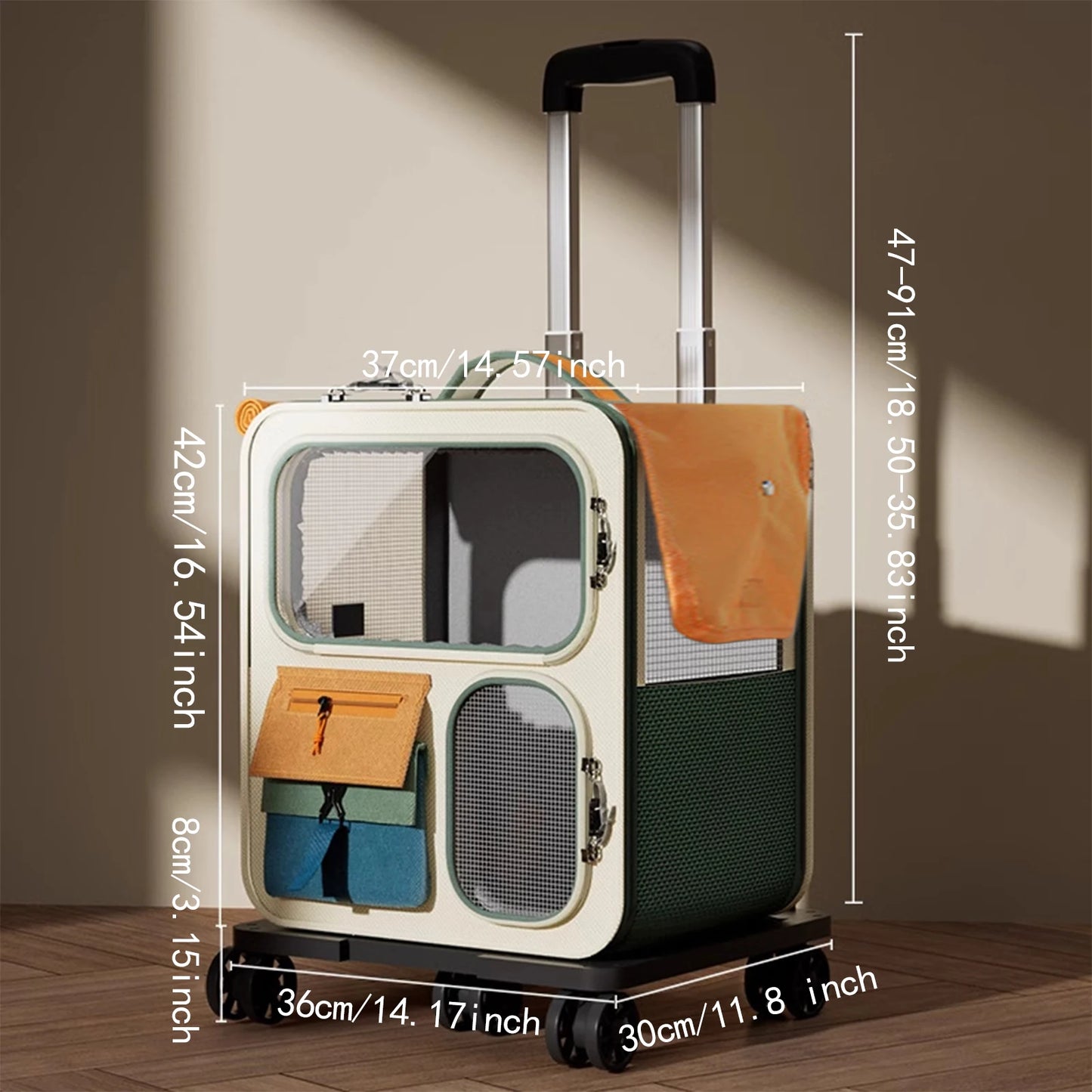 42x37cm Foldable Rolling Pet Carrier – Breathable Backpack & Trolley Bag for Cats & Small Dogs