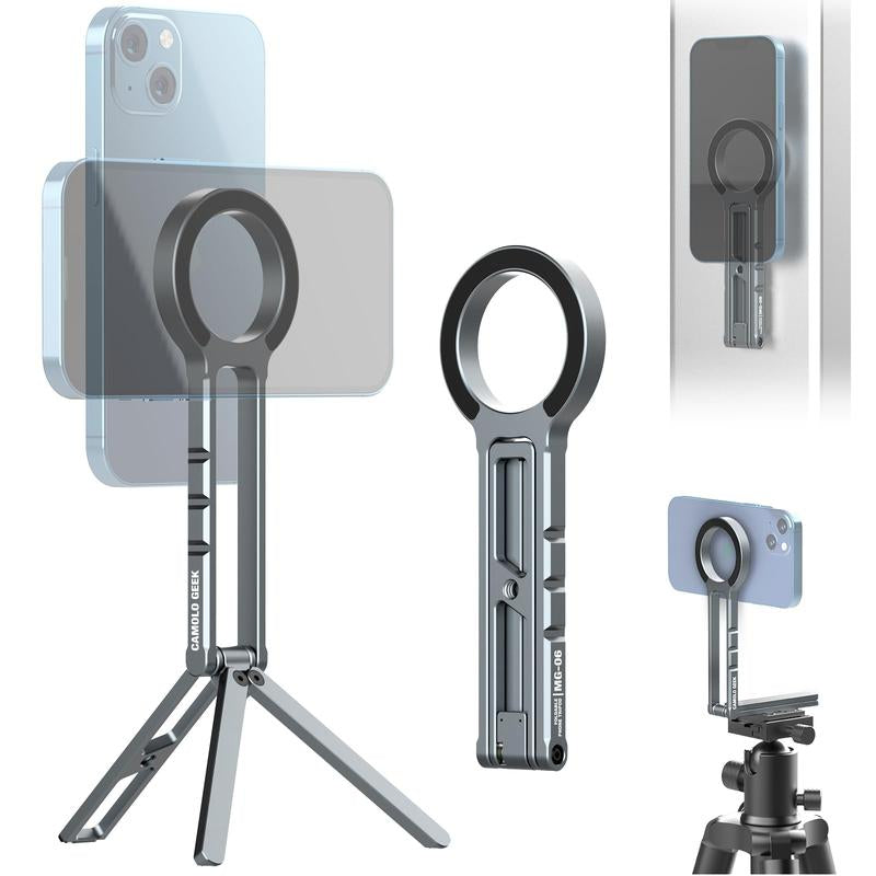 CAMOLO Dual-Sided Magnetic Phone Tripod Stand – Foldable Aluminum Mount for MagSafe iPhone 12–16, Pocket-Sized for Car, Desk & Travel