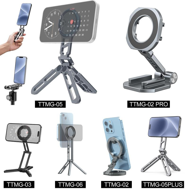 CAMOLO Dual-Sided Magnetic Phone Tripod Stand – Foldable Aluminum Mount for MagSafe iPhone 12–16, Pocket-Sized for Car, Desk & Travel