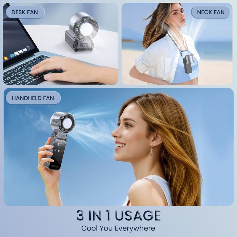 Mini Handheld Cooling Fan – 3-in-1 Ice Cooler, USB Rechargeable, 12H Battery