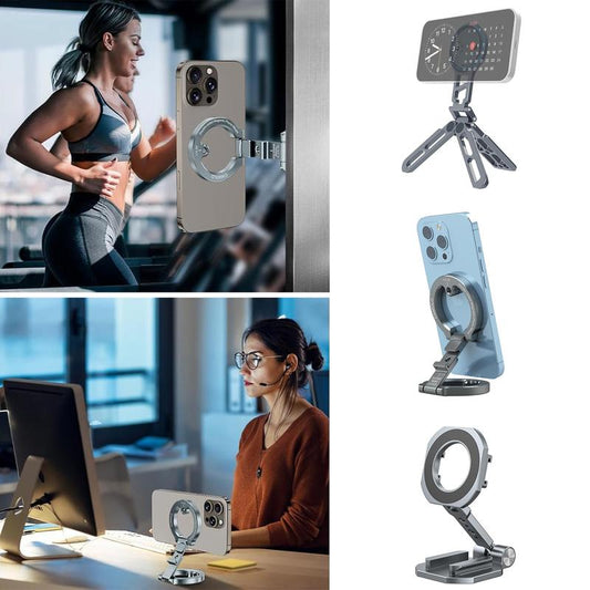 CAMOLO Dual-Sided Magnetic Phone Tripod Stand – Foldable Aluminum Mount for MagSafe iPhone 12–16, Pocket-Sized for Car, Desk & Travel